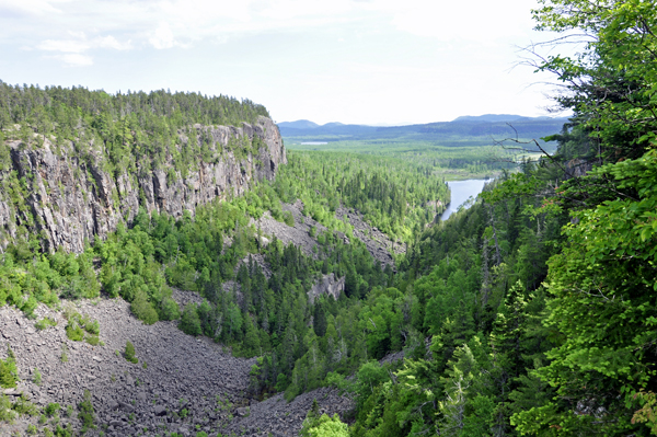 panorma of the gorge at Ouimet Canyon in Canada